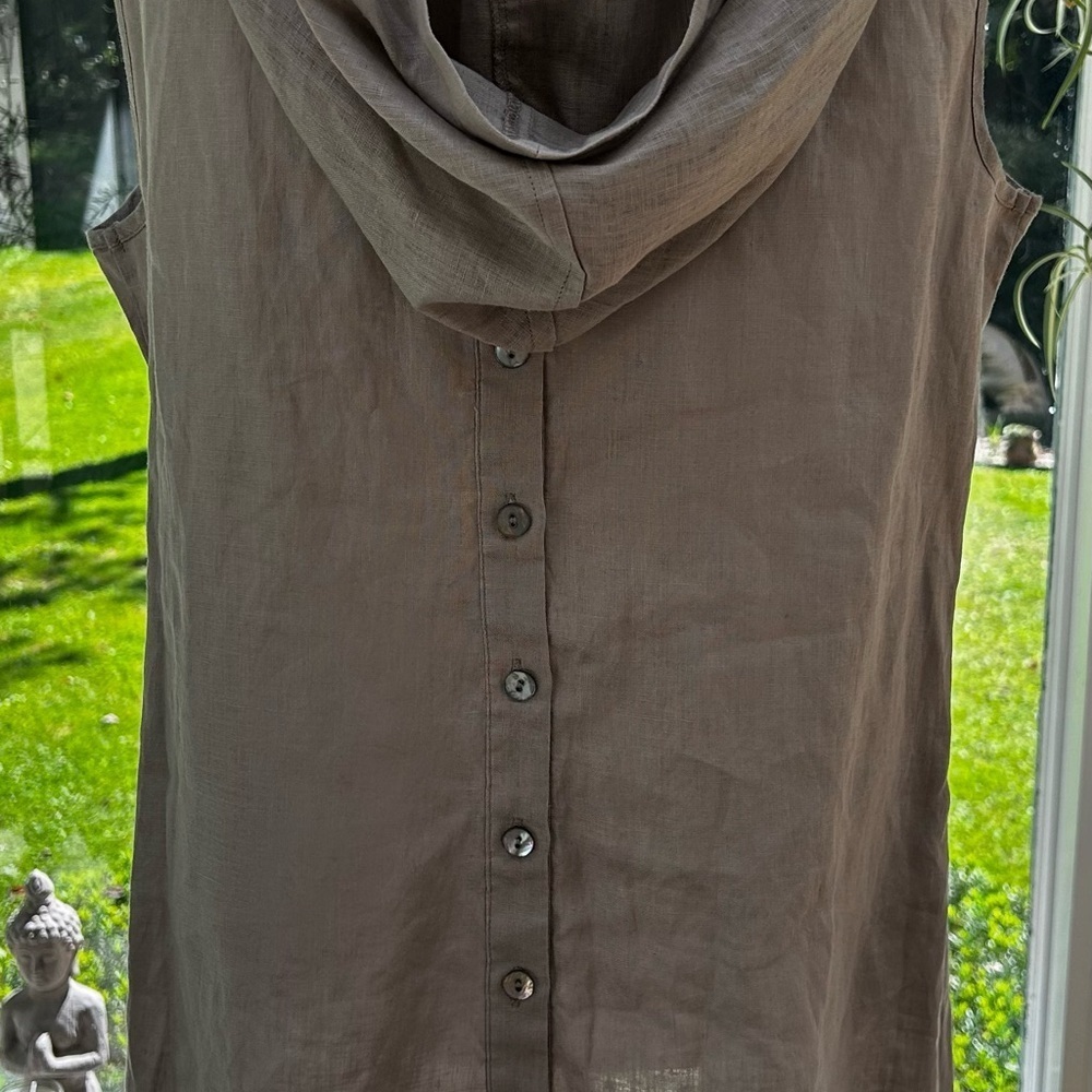 Magaschoni 100% Linen HoodMini Dress tunic Crisp Oatmeal Color Medium